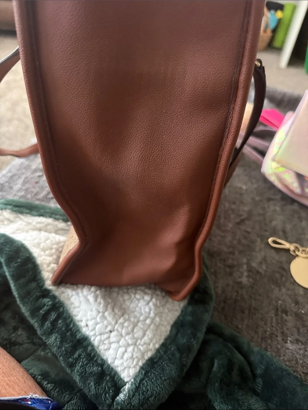GUESS Brown Tan Signature Logo Tote with Leather Trim